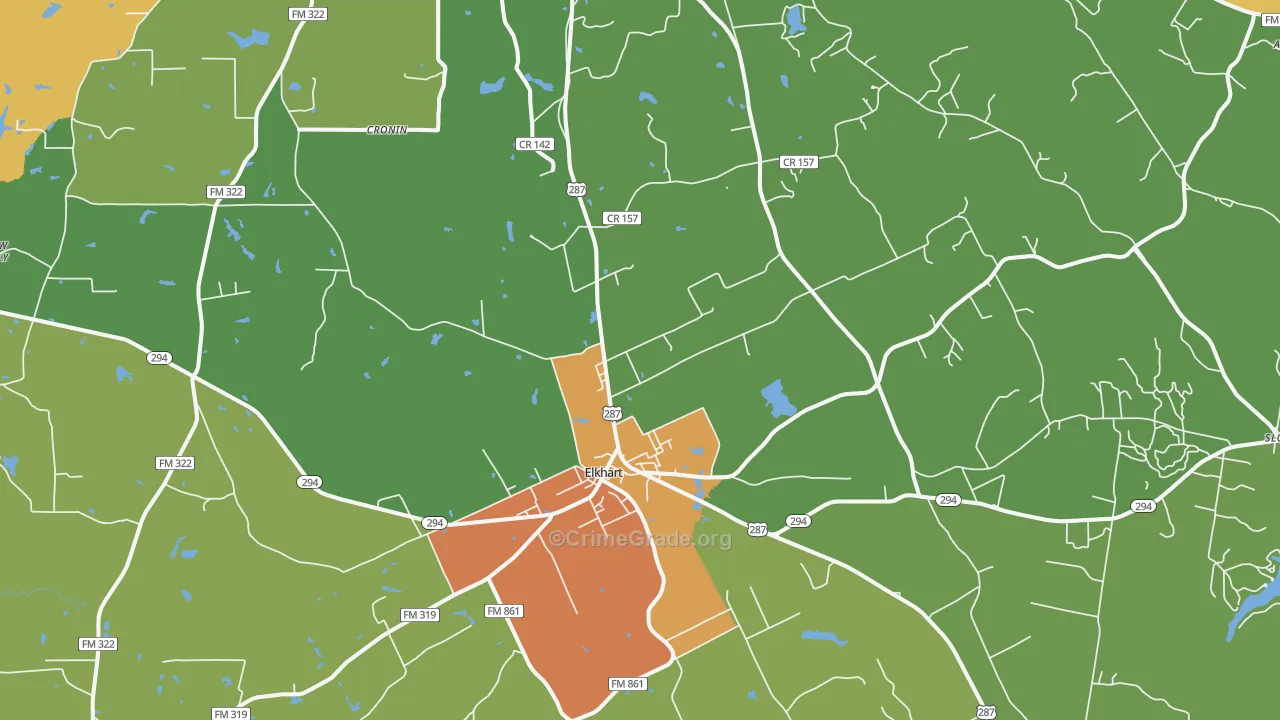 Elkhart, TX Map of Drug-Related Crime Rates