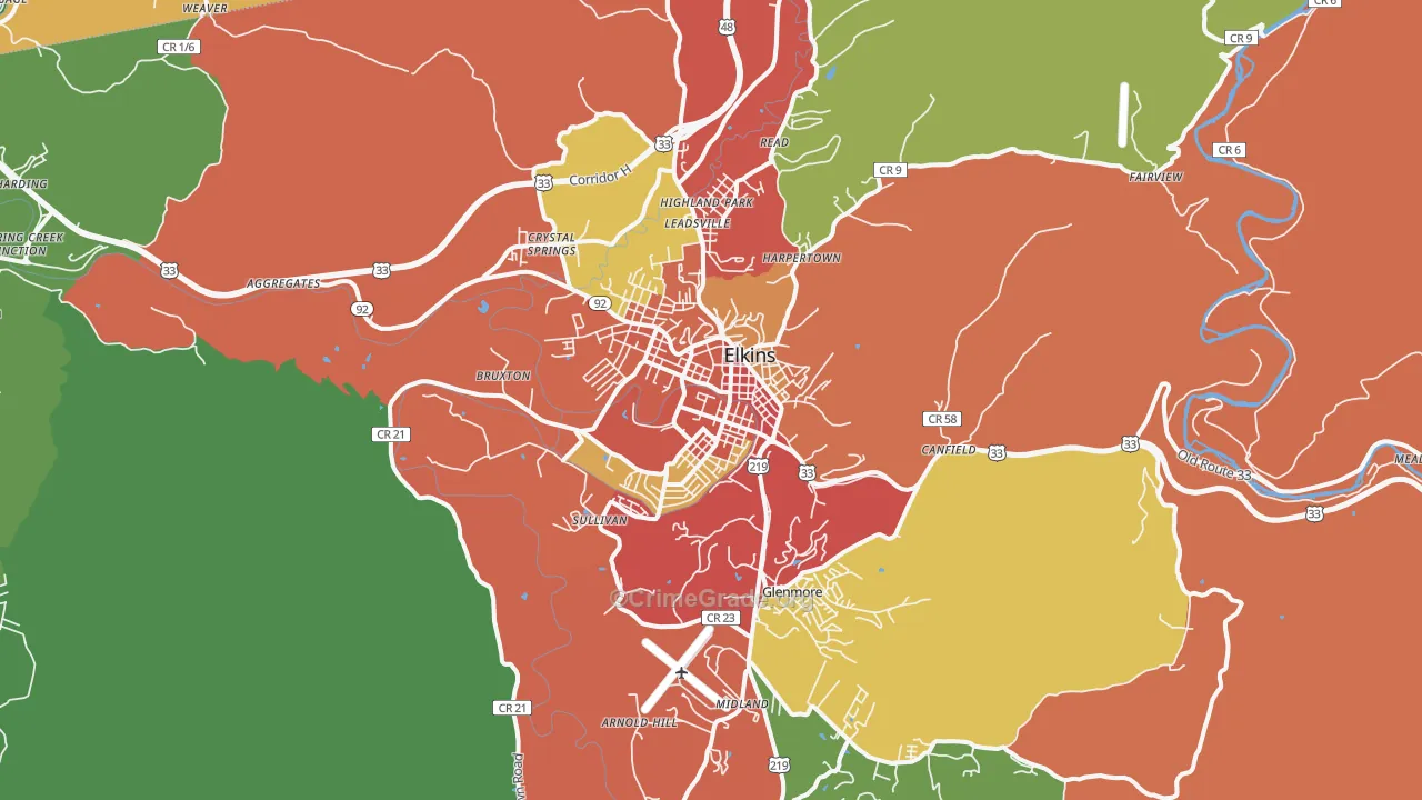 Elkins, WV Map of Drug-Related Crime Rates