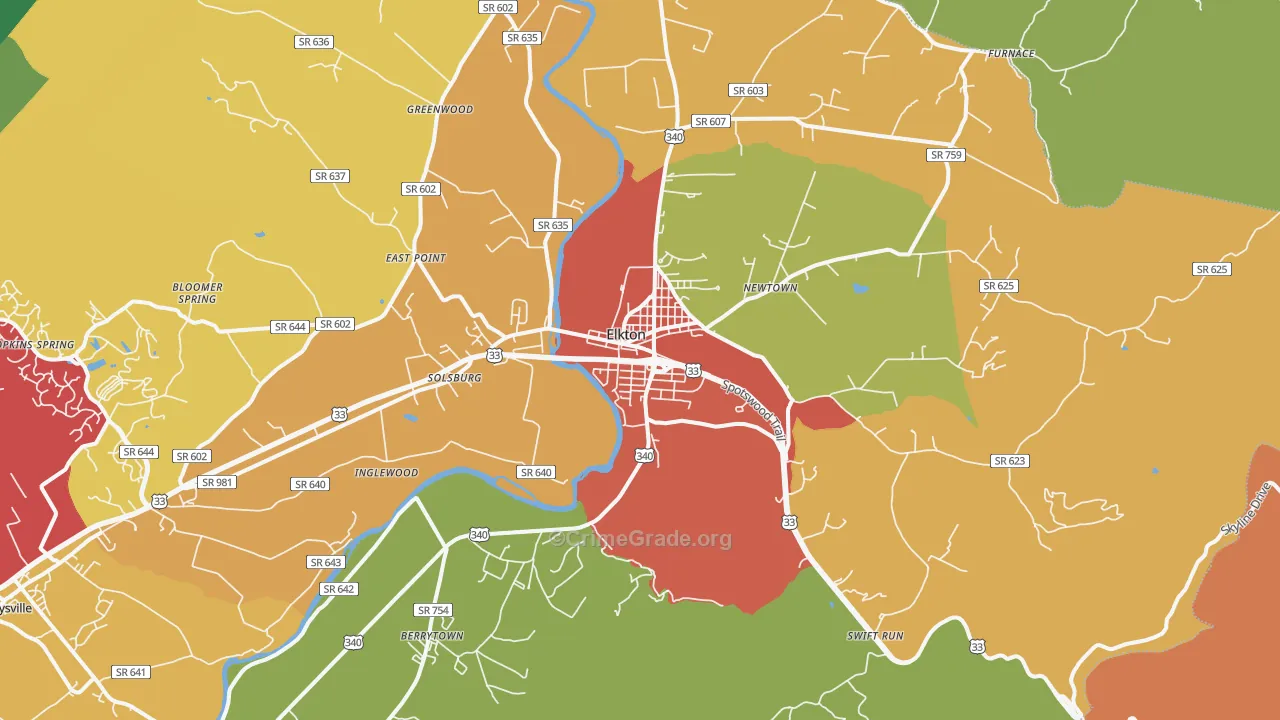Elkton, VA Map of Drug-Related Crime Rates