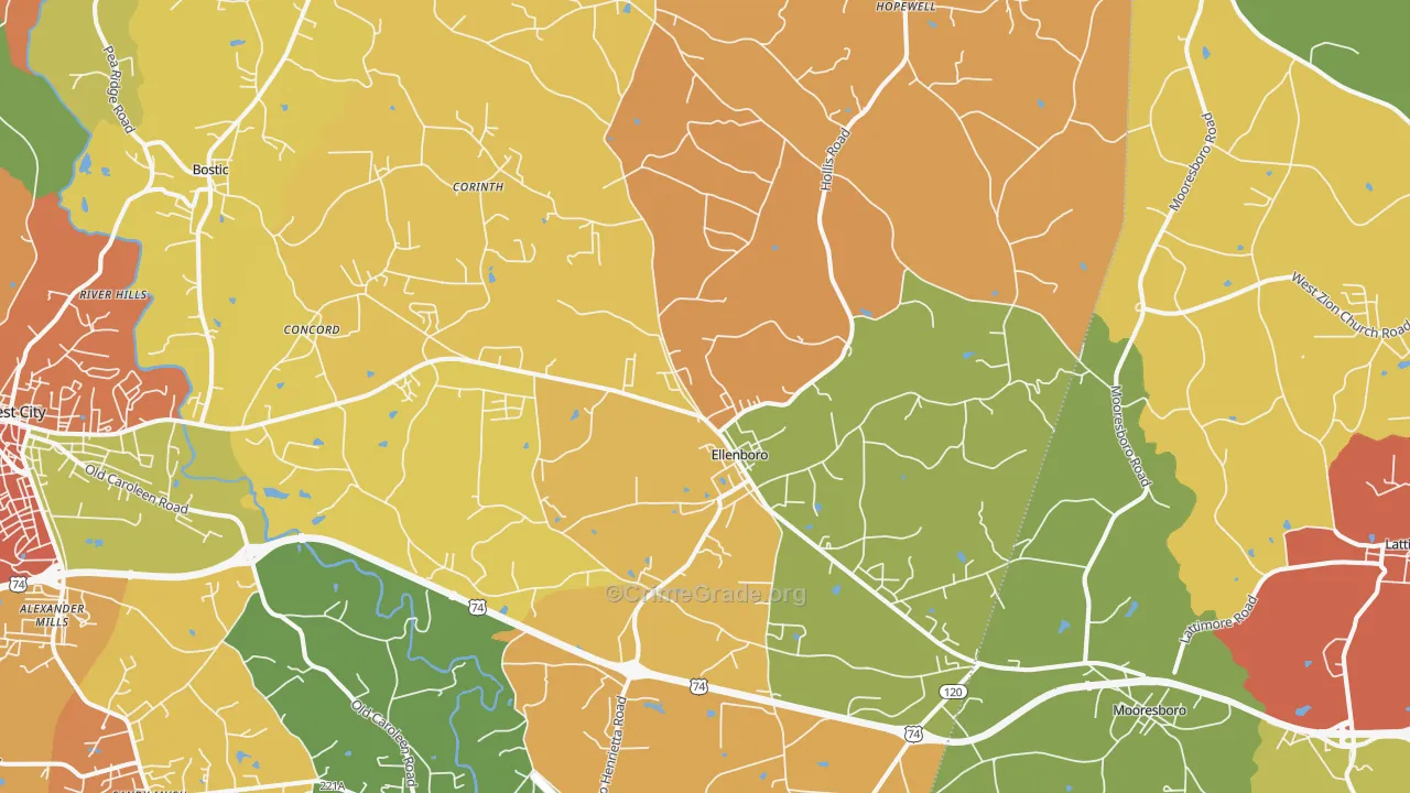 Ellenboro, NC Map of Drug-Related Crime Rates