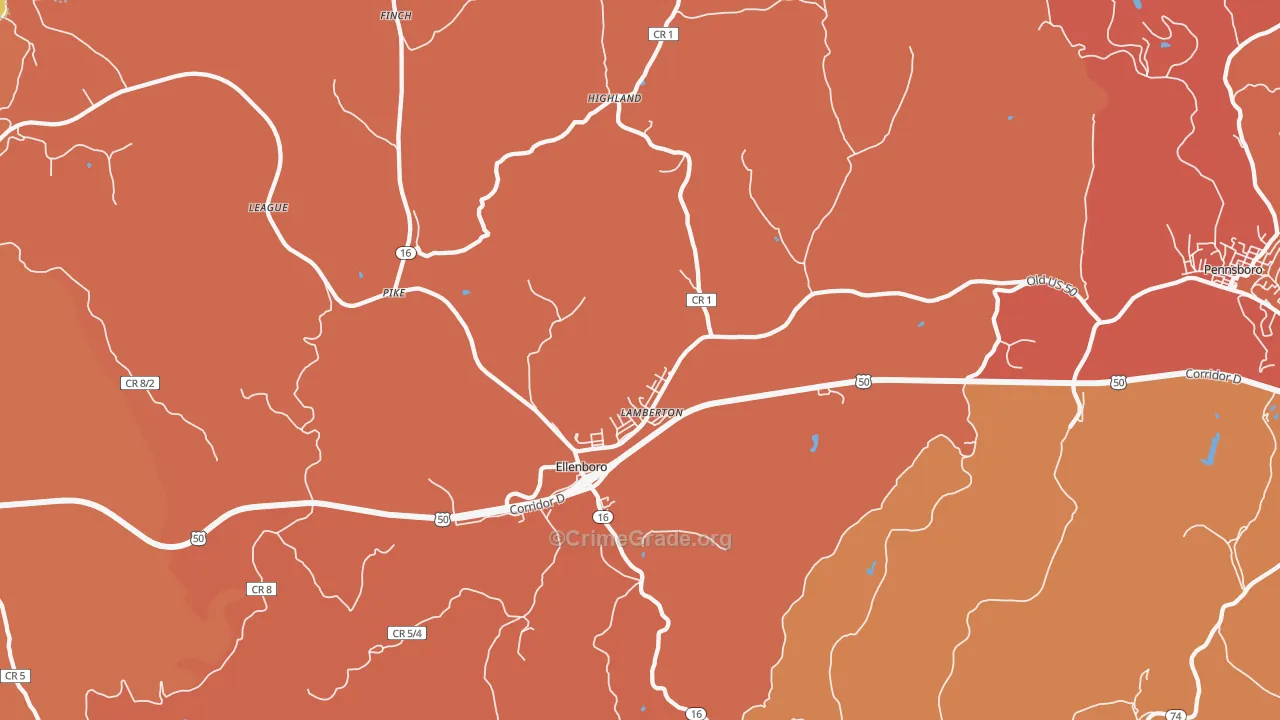 Ellenboro, WV Map of Drug-Related Crime Rates