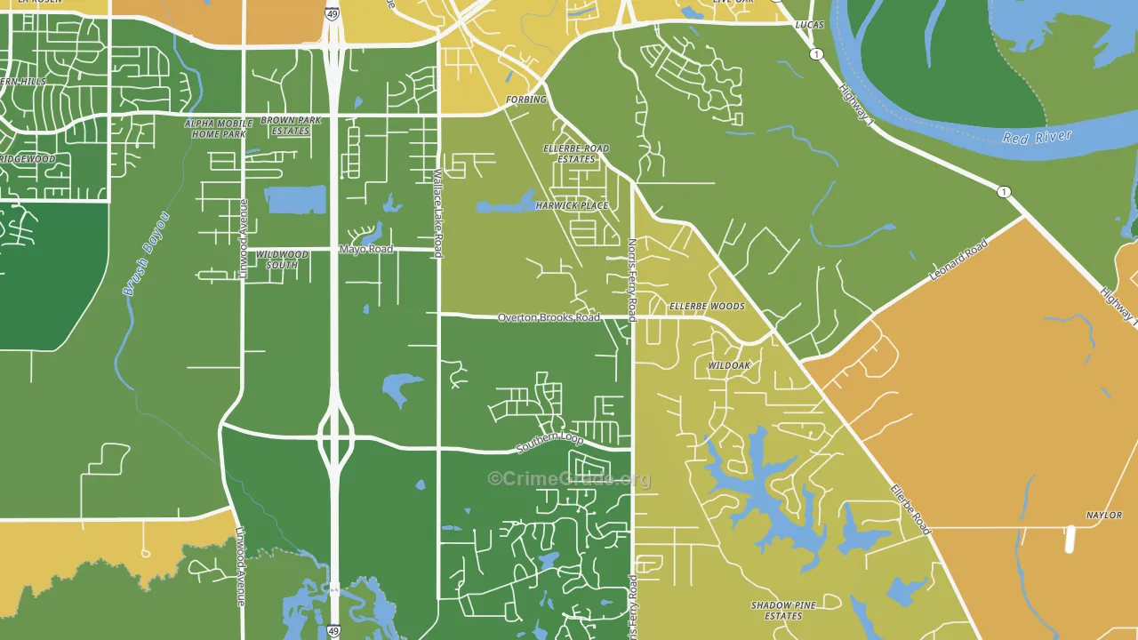 Ellerbee Woods, Shreveport, LA Map of Drug-Related Crime Rates