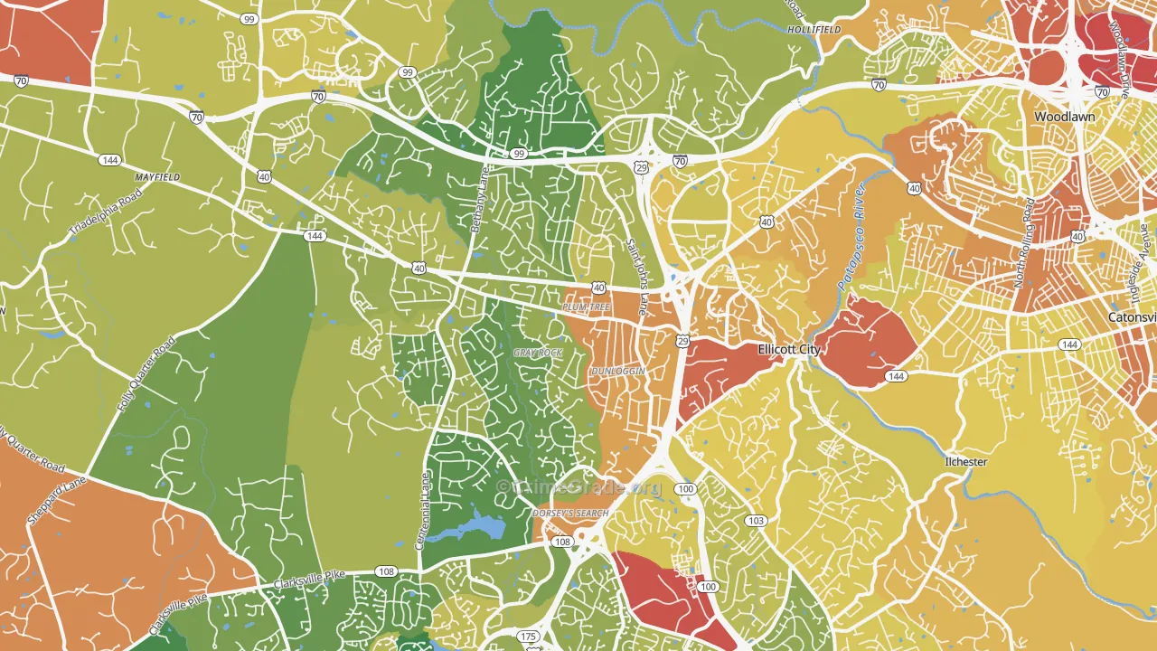 Ellicott City, MD Map of Drug-Related Crime Rates