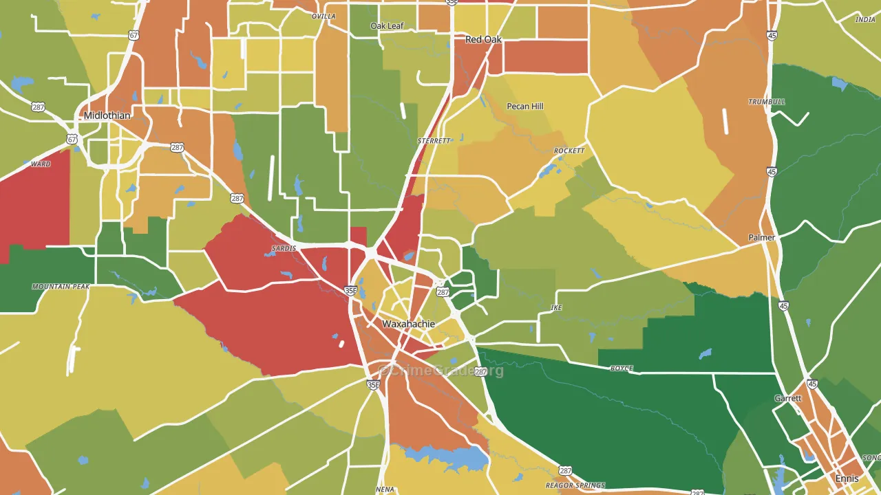 Ellis County, TX Map of Drug-Related Crime Rates