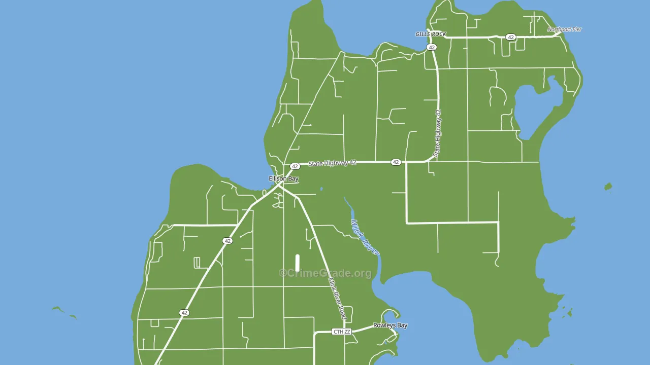 Ellison Bay, WI Map of Drug-Related Crime Rates