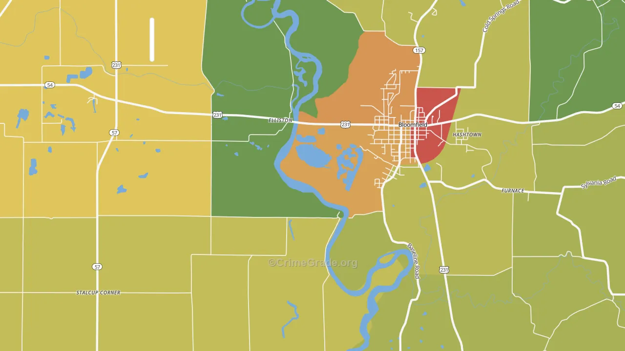 Elliston, IN Map of Drug-Related Crime Rates