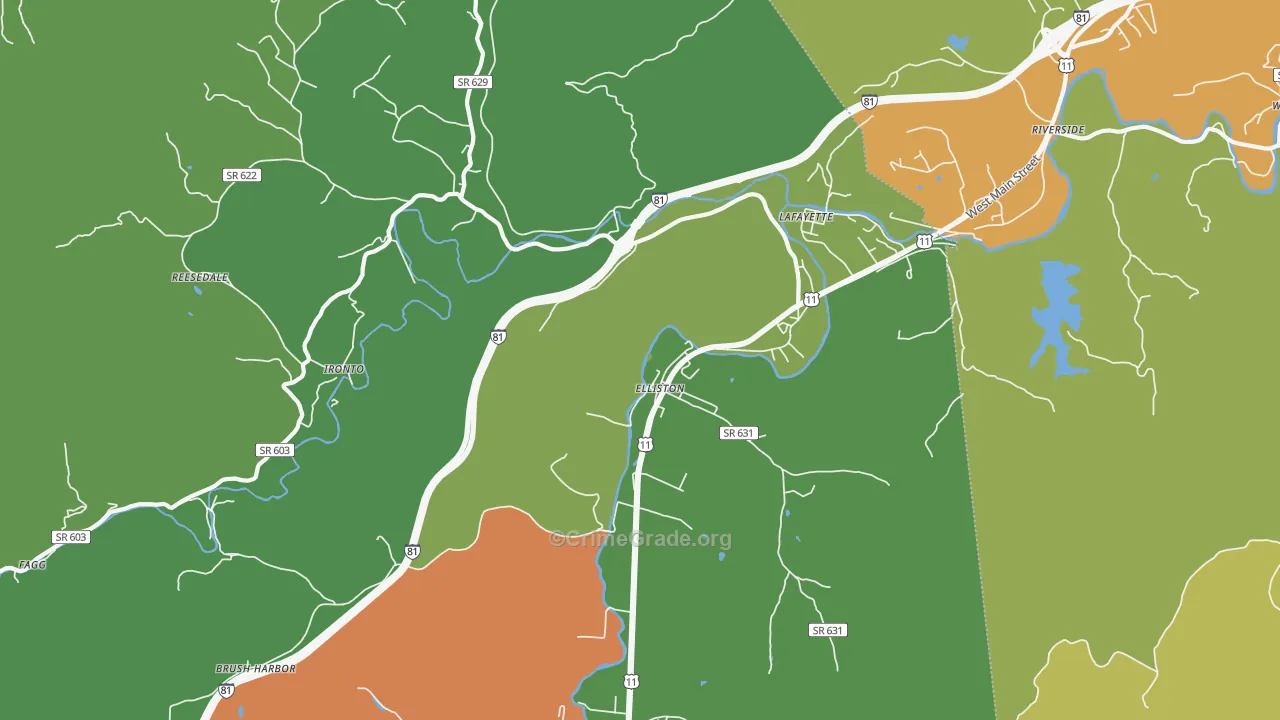 Elliston, VA Map of Drug-Related Crime Rates