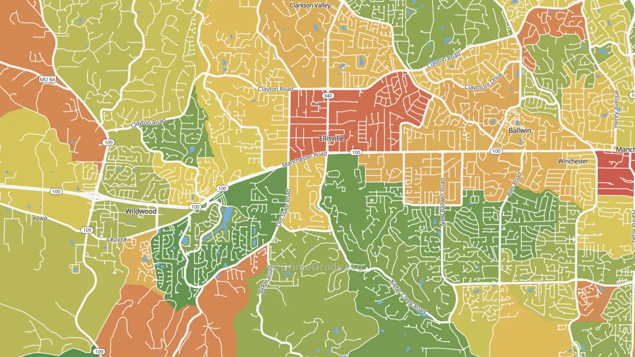 Ellisville, MO Map of Drug-Related Crime Rates