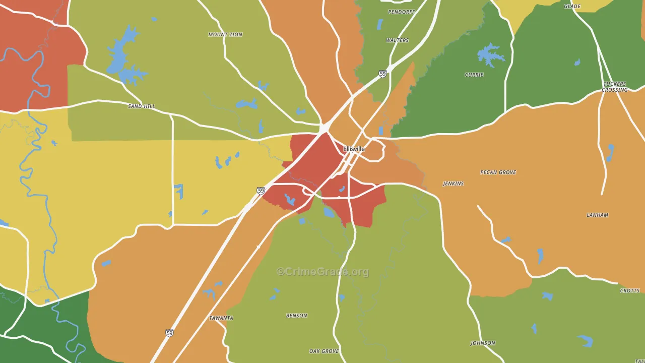 Ellisville, MS Map of Drug-Related Crime Rates