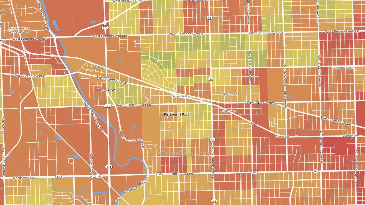 Ellsworth, Elmwood Park, IL Map of Drug-Related Crime Rates
