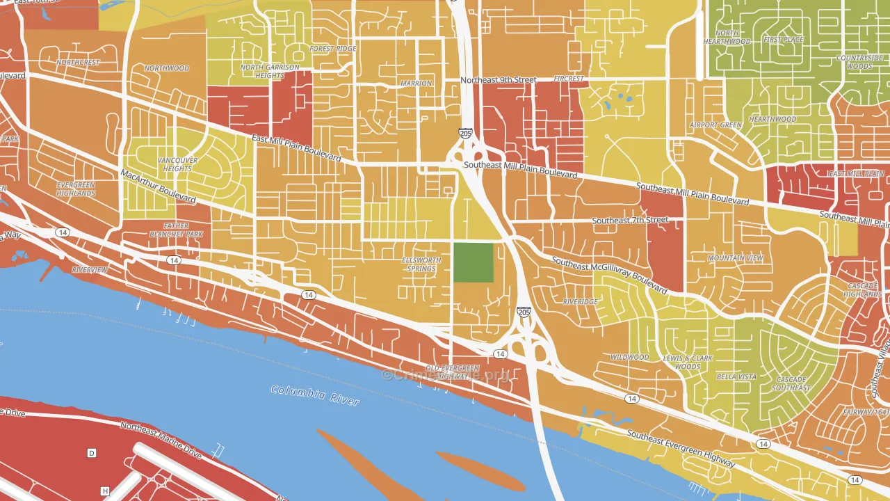 Ellsworth Springs, Vancouver, WA Map of Drug-Related Crime Rates