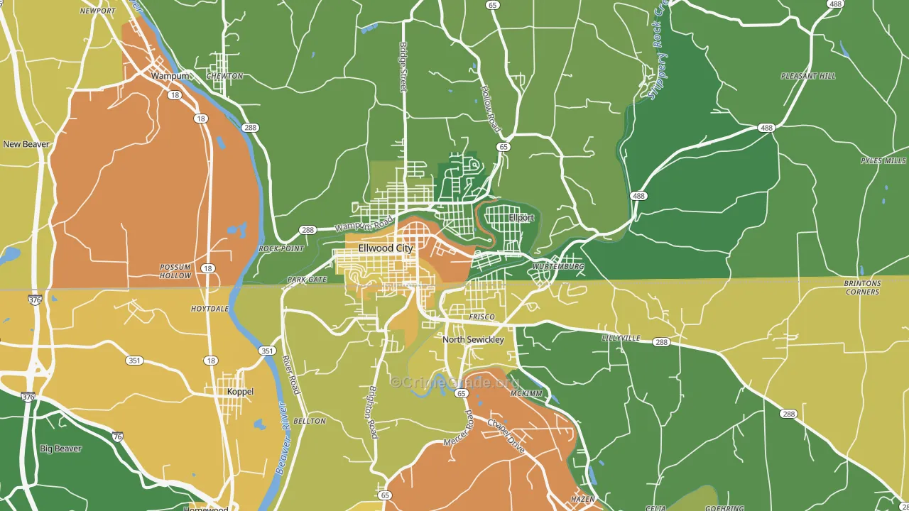 Ellwood City, PA Map of Drug-Related Crime Rates