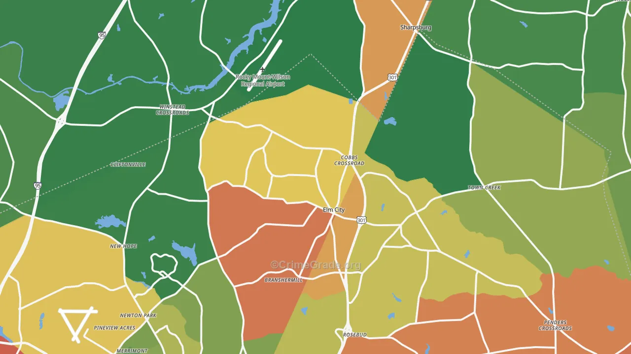 Elm City, NC Map of Drug-Related Crime Rates