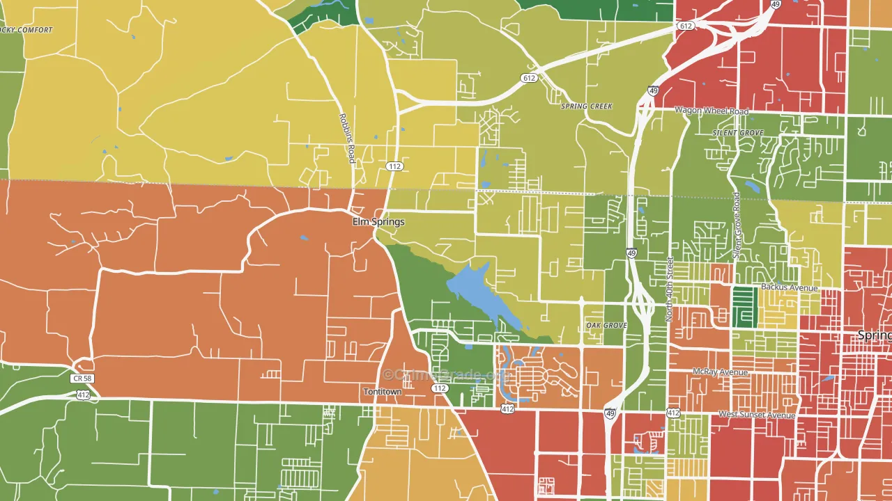Elm Springs, AR Map of Drug-Related Crime Rates