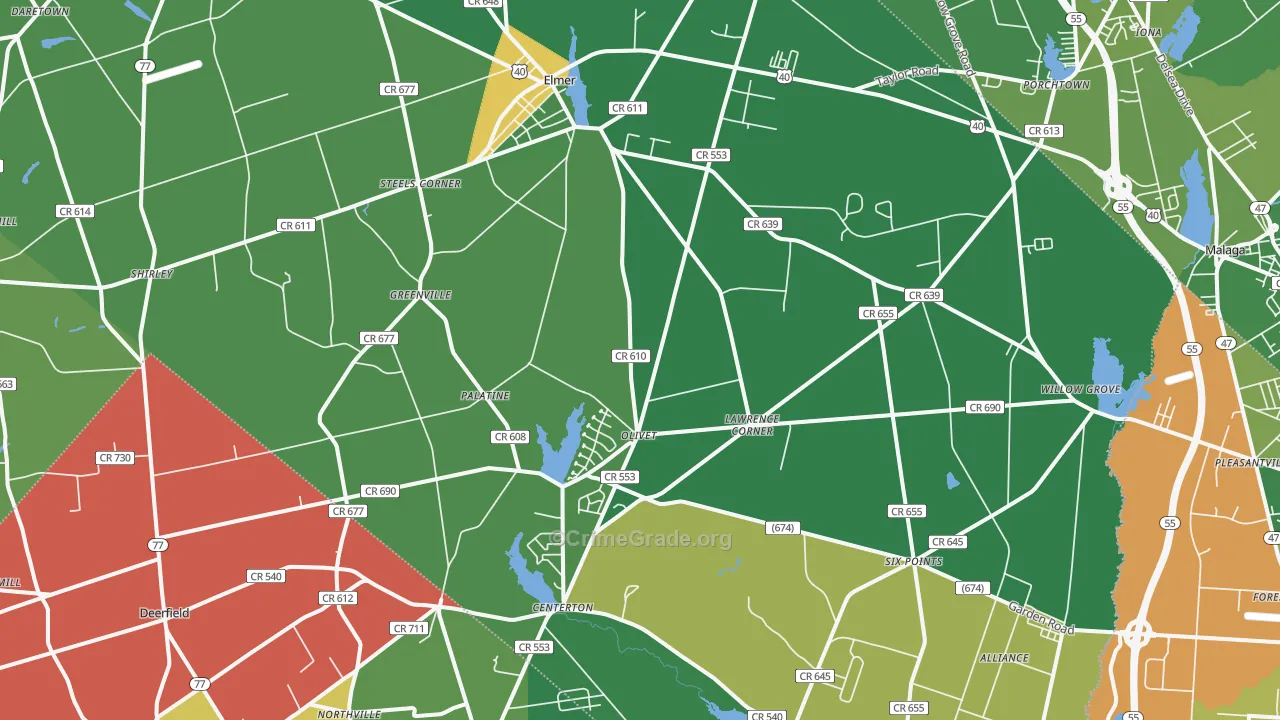 Elmer, NJ Map of Drug-Related Crime Rates