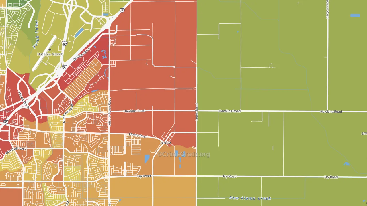 Elmira, CA Map of Drug-Related Crime Rates