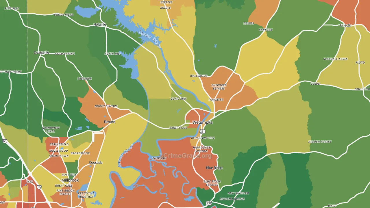 Elmore County, AL Map of Drug-Related Crime Rates