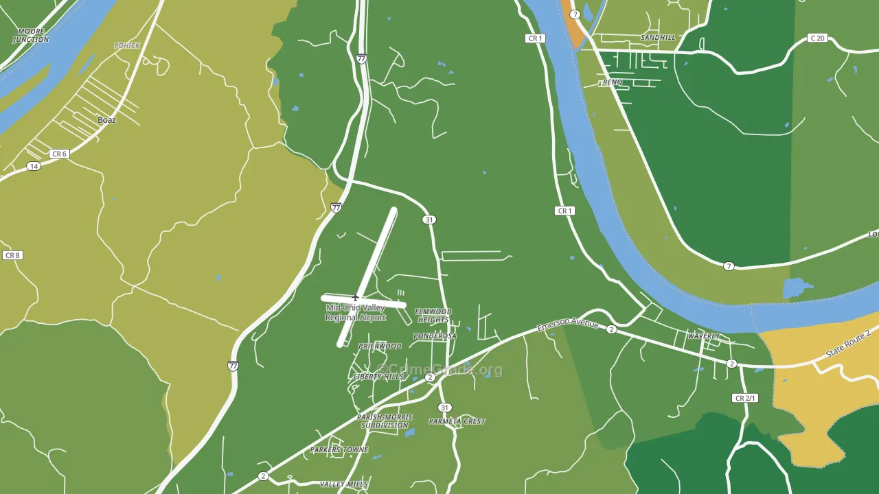 Elmwood Heights, WV Map of Drug-Related Crime Rates