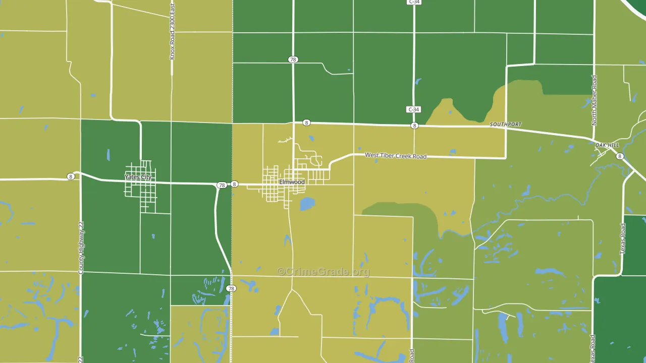 Elmwood, IL Map of Drug-Related Crime Rates