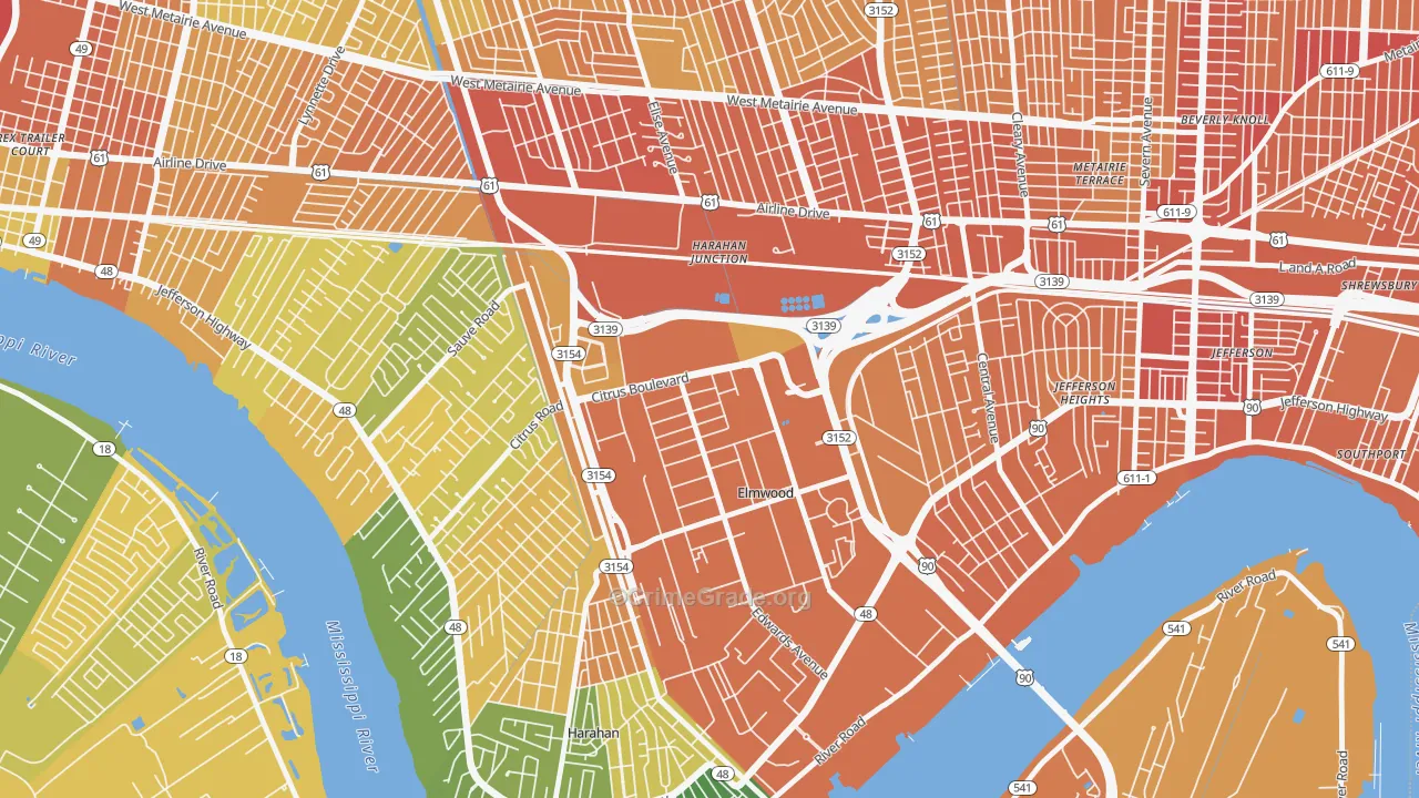 Elmwood, New Orleans, LA Map of Drug-Related Crime Rates