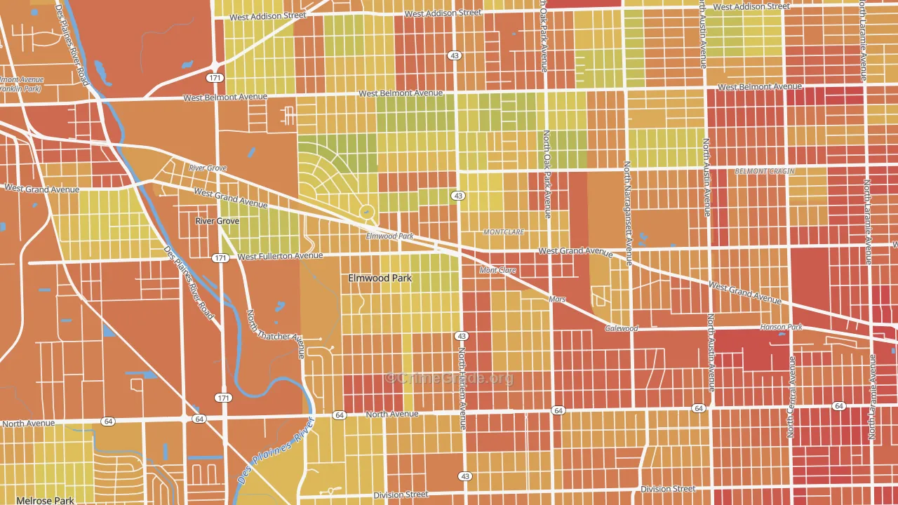 Elmwood Park, IL Map of Drug-Related Crime Rates