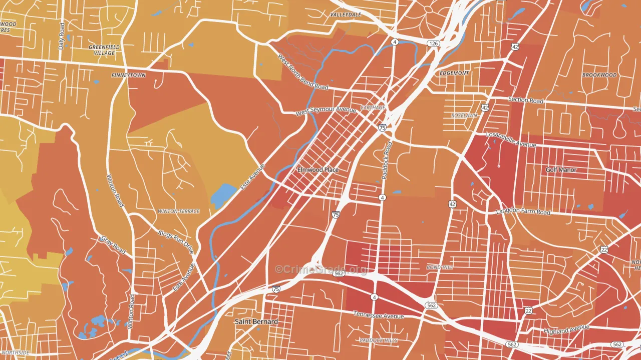 Elmwood Place, OH Map of Drug-Related Crime Rates