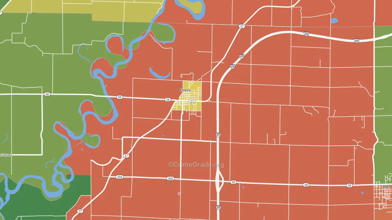 Elnora, IN Map of Drug-Related Crime Rates
