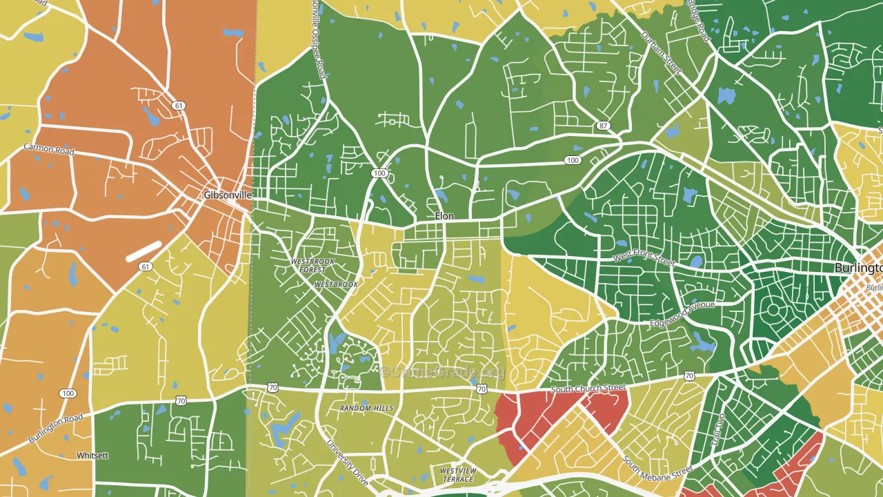 Elon, NC Map of Drug-Related Crime Rates