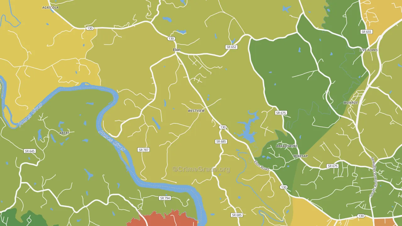 Elon, VA Map of Drug-Related Crime Rates