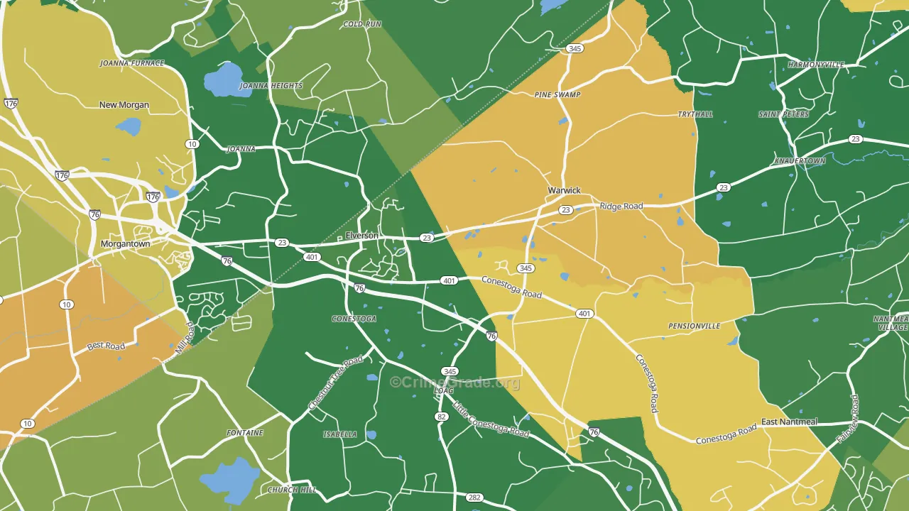 Elverson, PA Map of Drug-Related Crime Rates