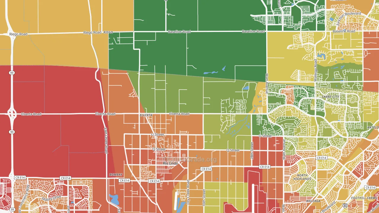 Elverta, CA Map of Drug-Related Crime Rates