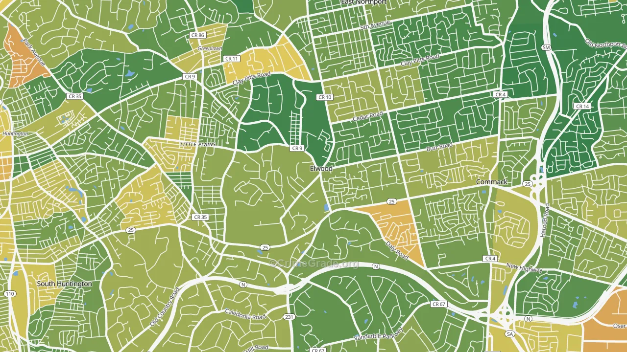 Elwood, East Northport, NY Map of Drug-Related Crime Rates