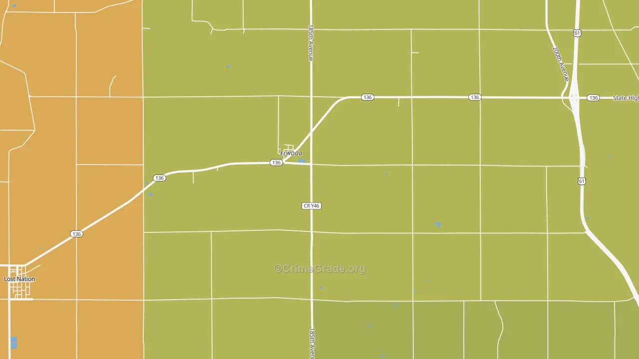 Elwood, IA Map of Drug-Related Crime Rates