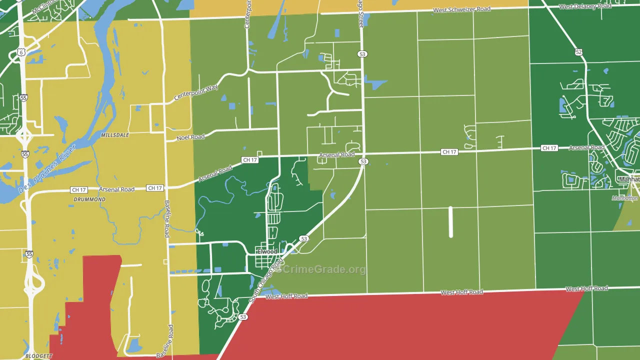 Elwood, IL Map of Drug-Related Crime Rates