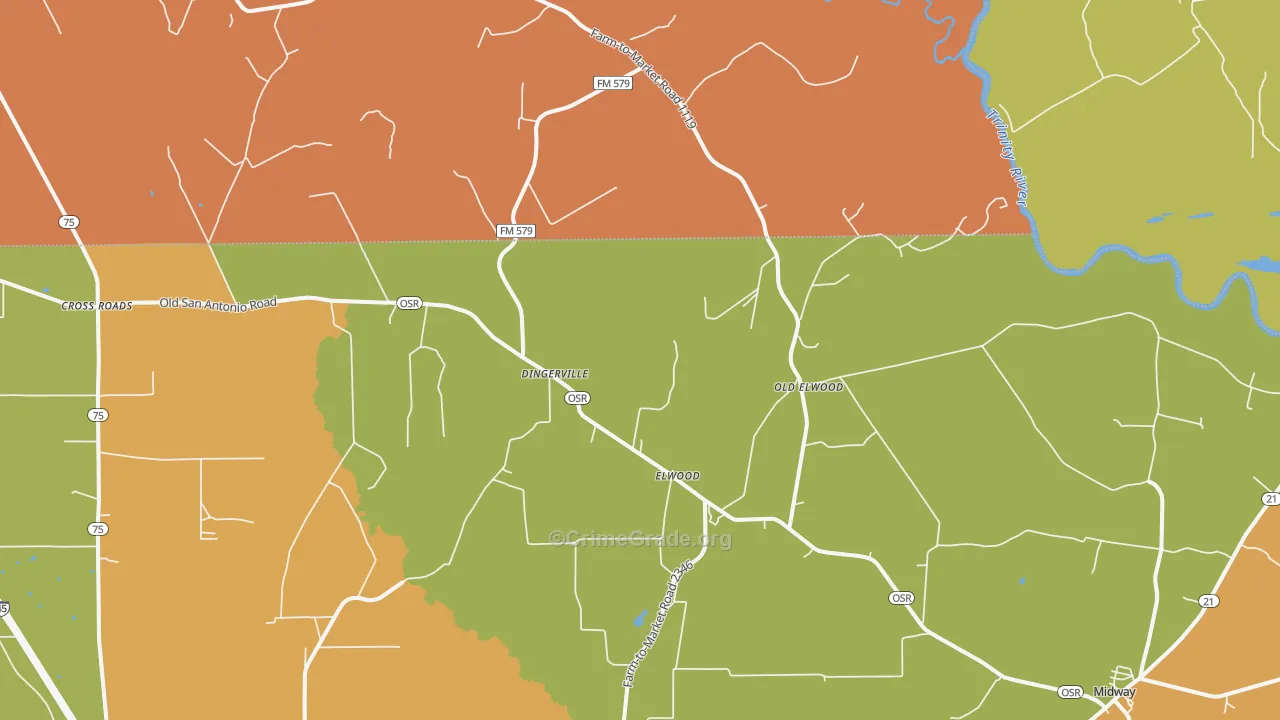 Elwood, TX Map of Drug-Related Crime Rates