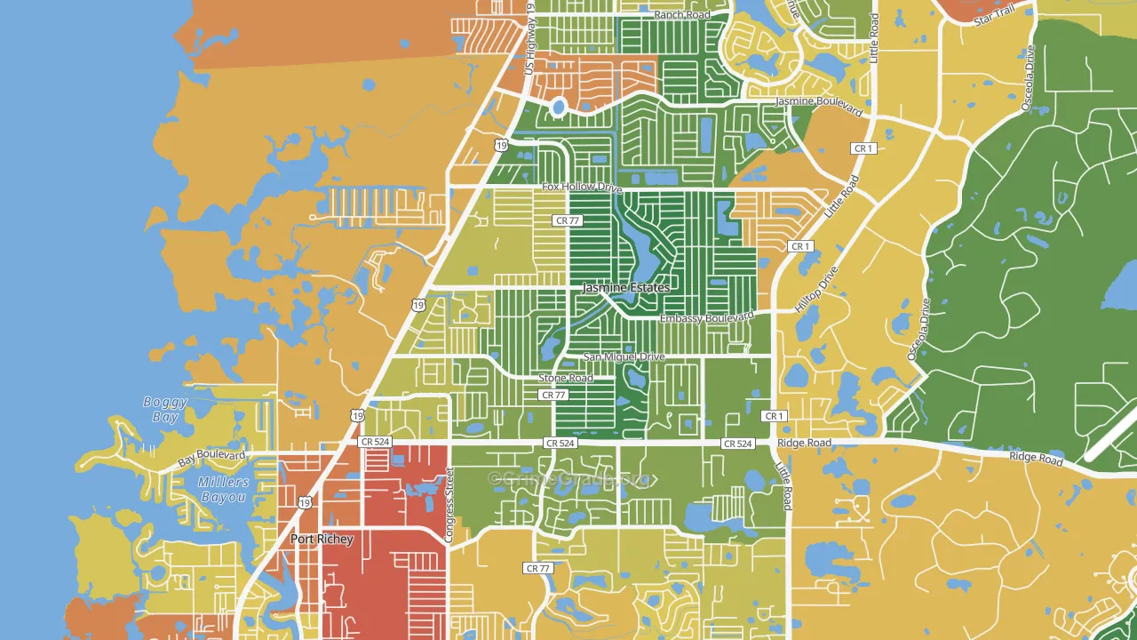 Embassy Hills, Jasmine Estates, FL Map of Drug-Related Crime Rates