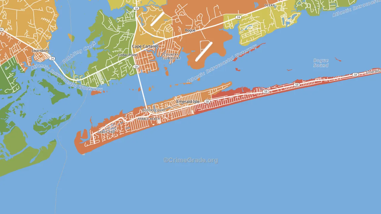 Emerald Isle, NC Map of Drug-Related Crime Rates