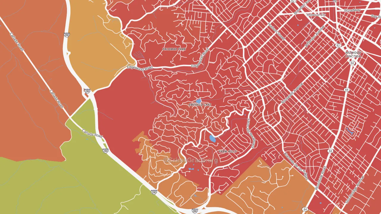 Emerald Lake Hills, Redwood City, CA Map of Drug-Related Crime Rates