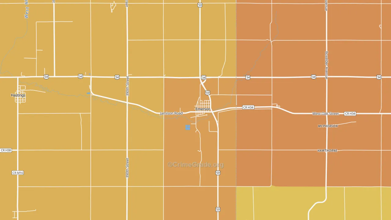 Emerson, IA Map of Drug-Related Crime Rates