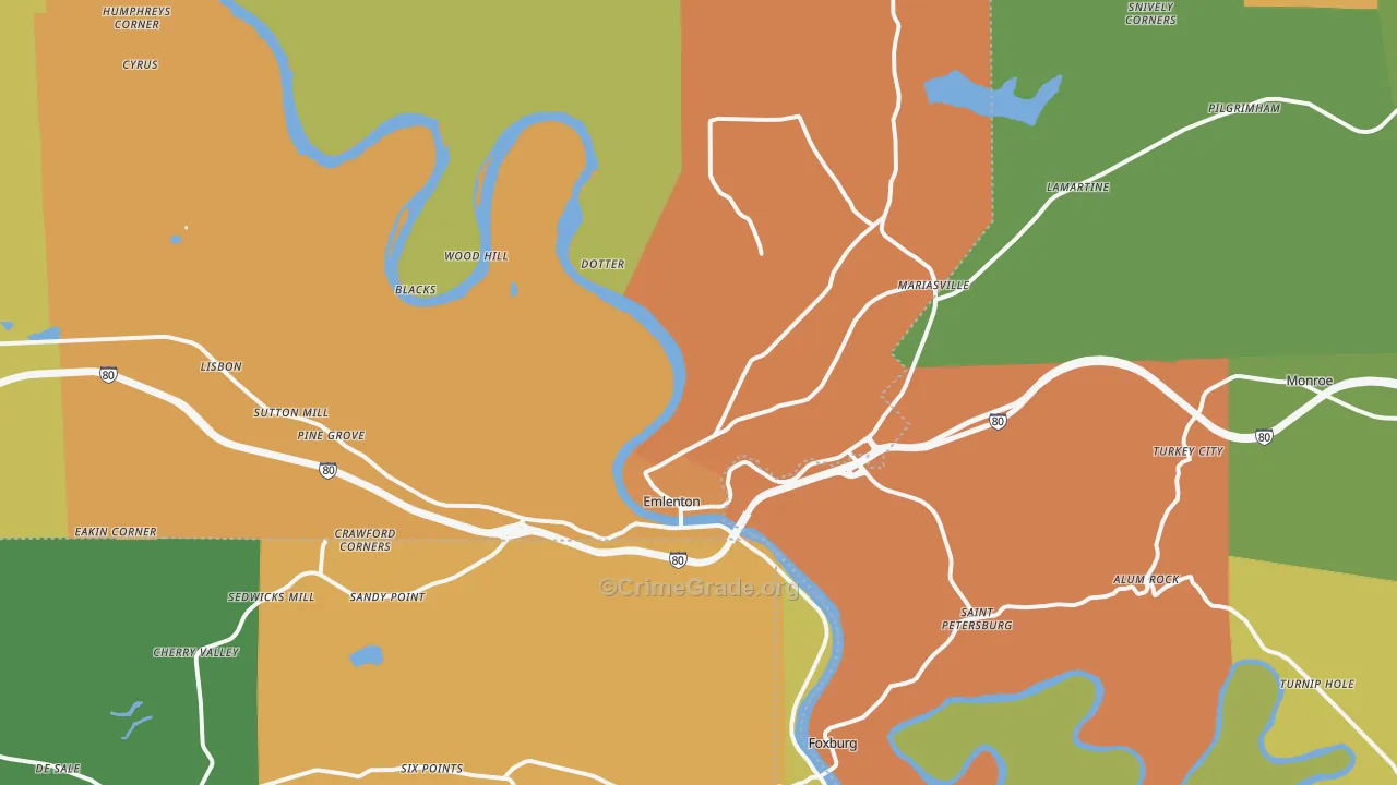 Emlenton, PA Map of Drug-Related Crime Rates