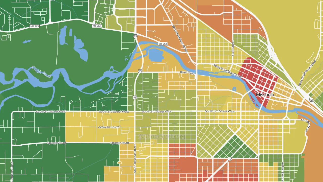 Emma Dickinson Orchard Homes, Missoula, MT Map of Drug-Related Crime Rates