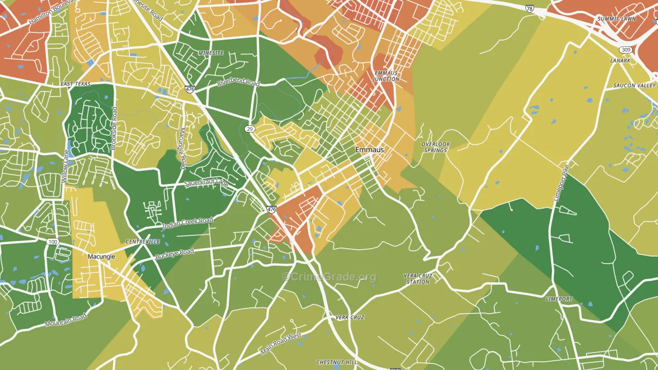 Emmaus, PA Map of Drug-Related Crime Rates