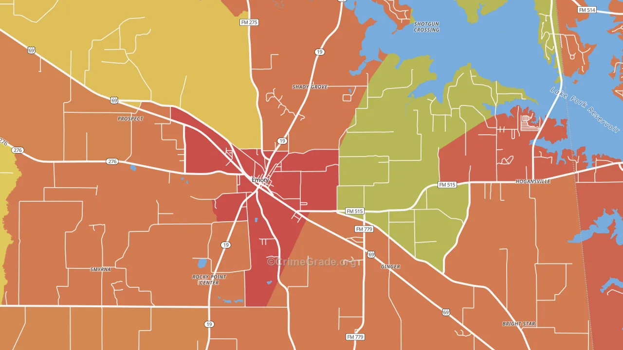 Emory, TX Map of Drug-Related Crime Rates