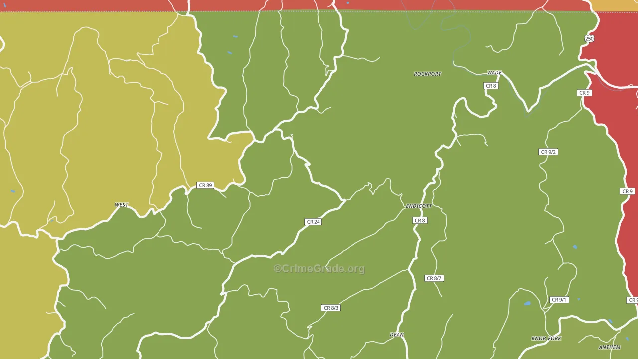 Endicott, WV Map of Drug-Related Crime Rates
