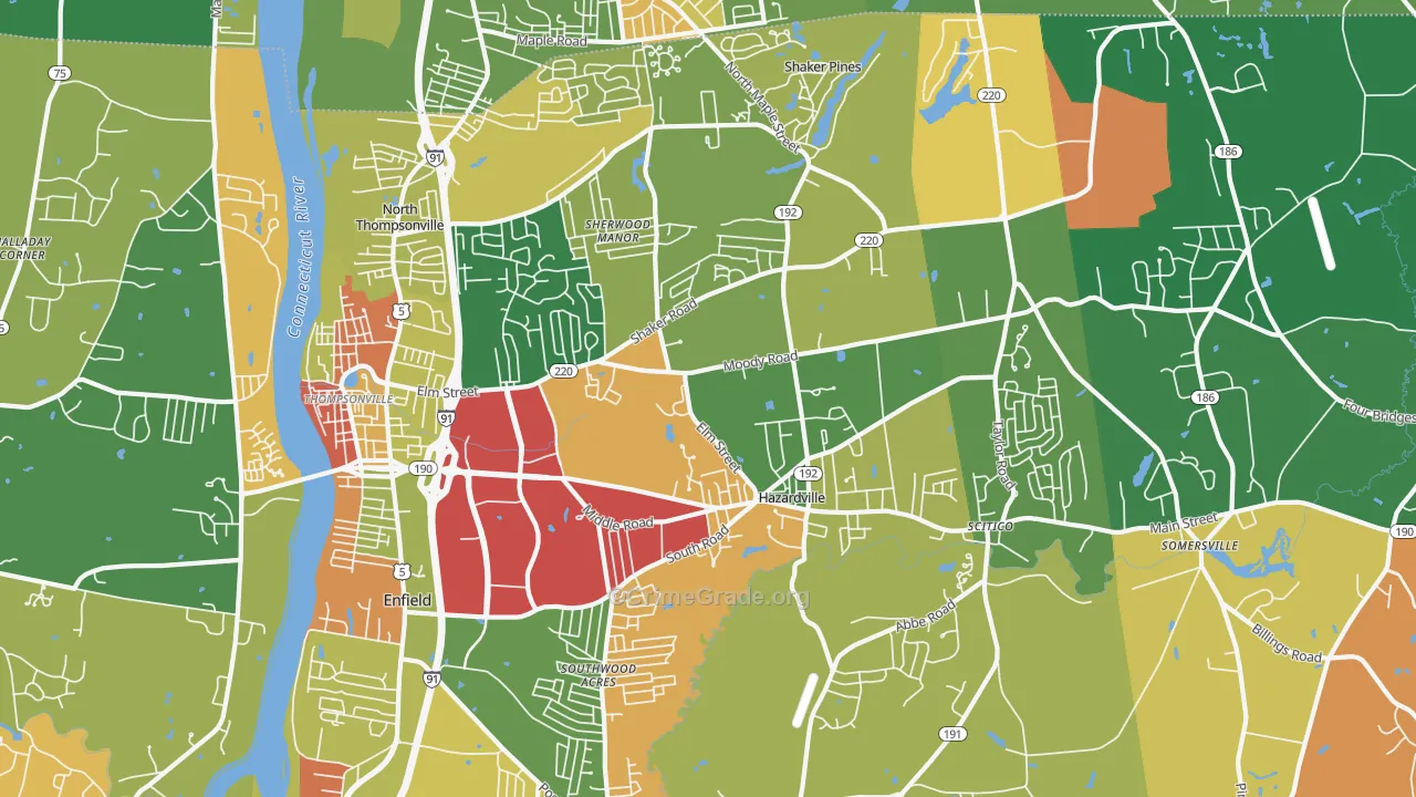 Enfield, CT Map of Drug-Related Crime Rates
