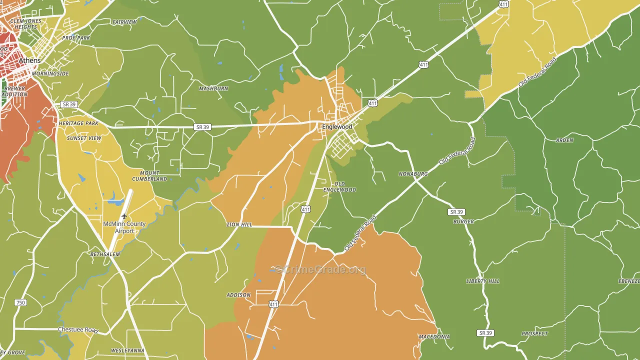 Englewood, TN Map of Drug-Related Crime Rates