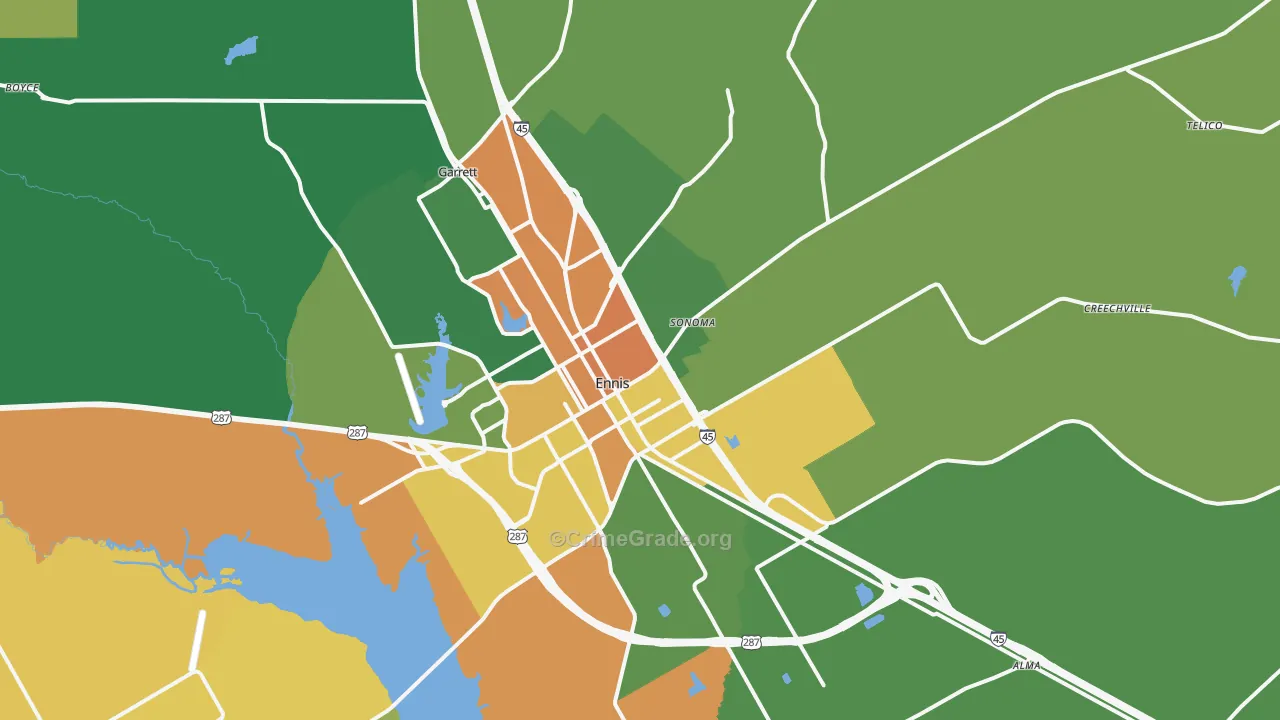 Ennis, TX Map of Drug-Related Crime Rates
