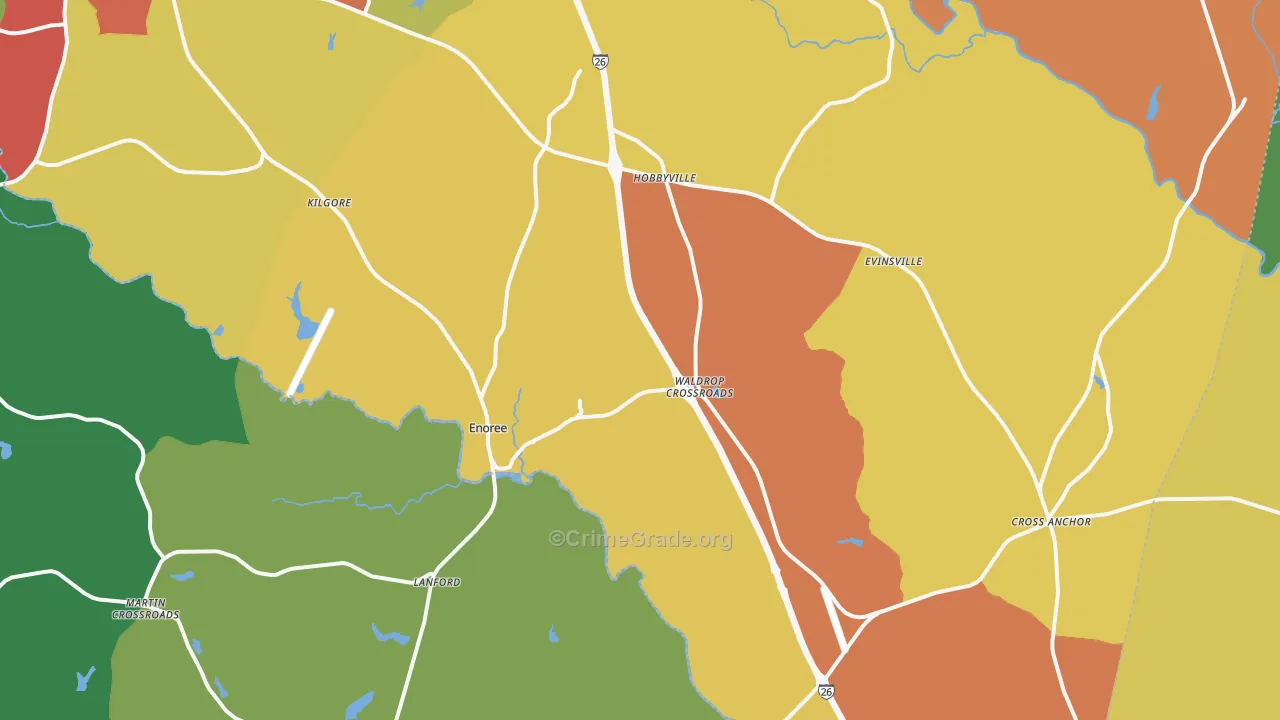 Enoree, SC Map of Drug-Related Crime Rates