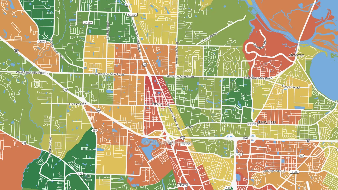 Ensley, FL Map of Drug-Related Crime Rates