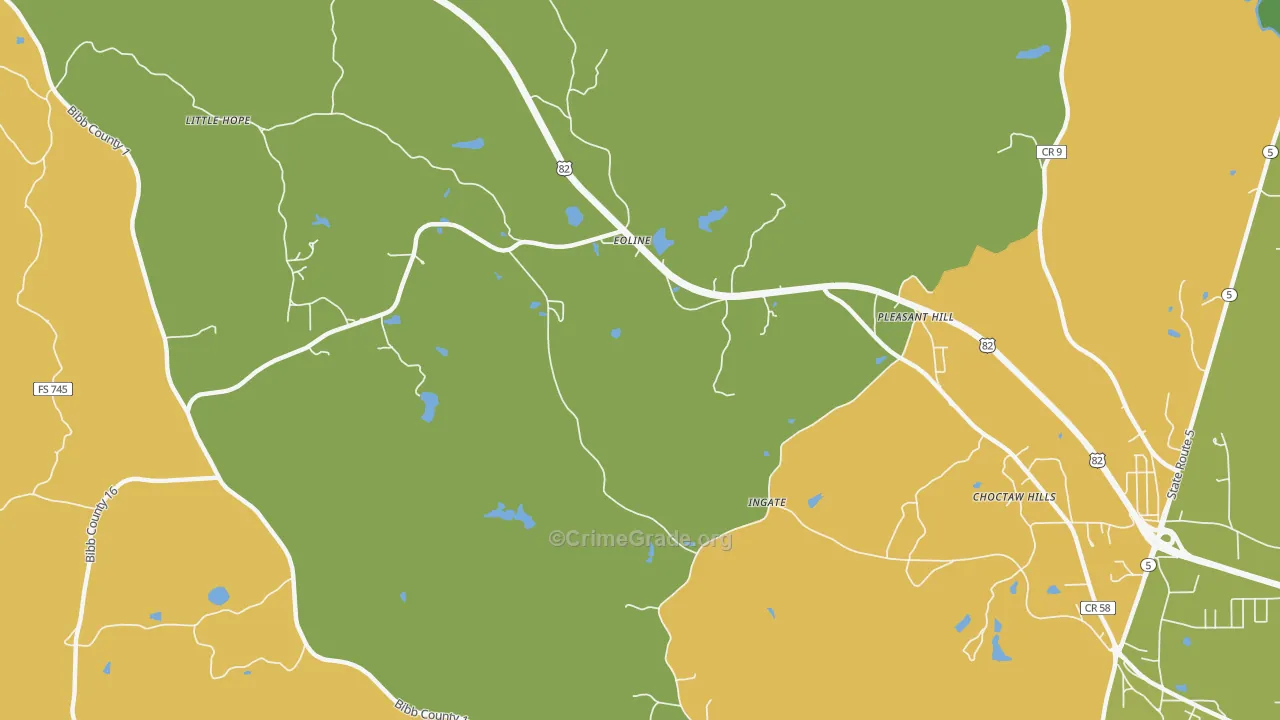 Eoline, AL Map of Drug-Related Crime Rates